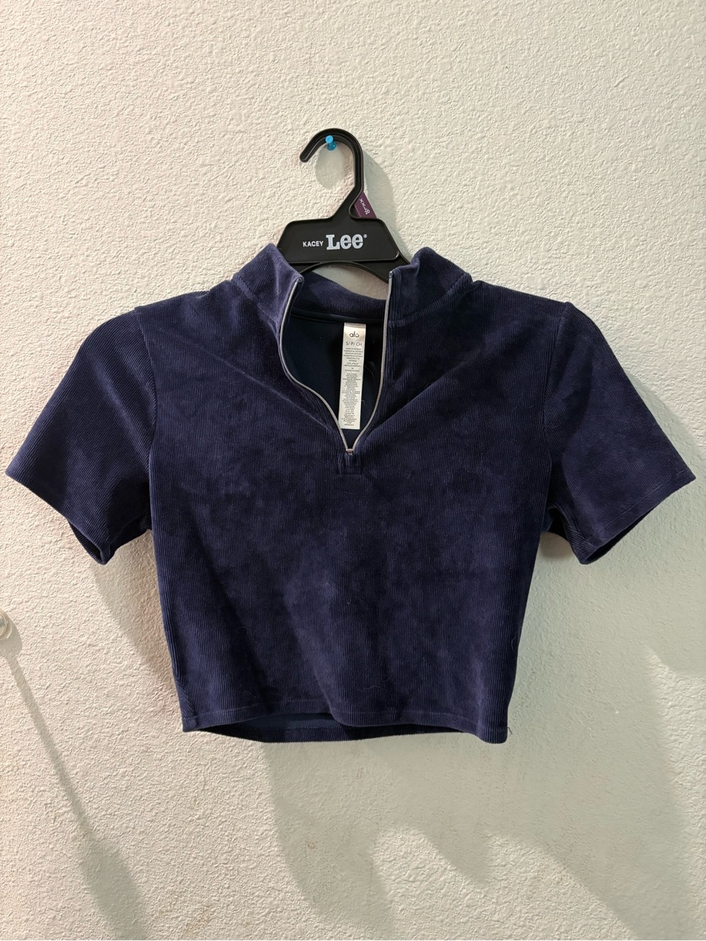 ALO Yoga Navy Short-Sleeve Half-Zip Crop Top